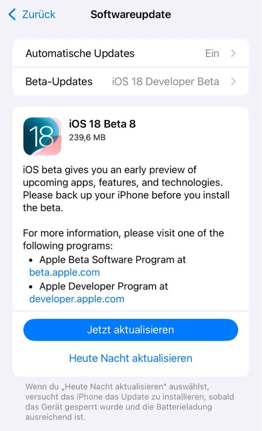 博湖苹果手机维修分享苹果 iOS / iPadOS 18 开发者预览版 Beta 8 发布 